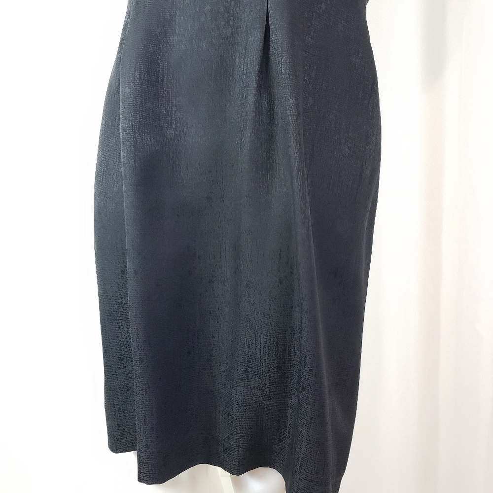 Adrianna Papell black silk dress low square neck textured sheen size 10 - Picture 4 of 9